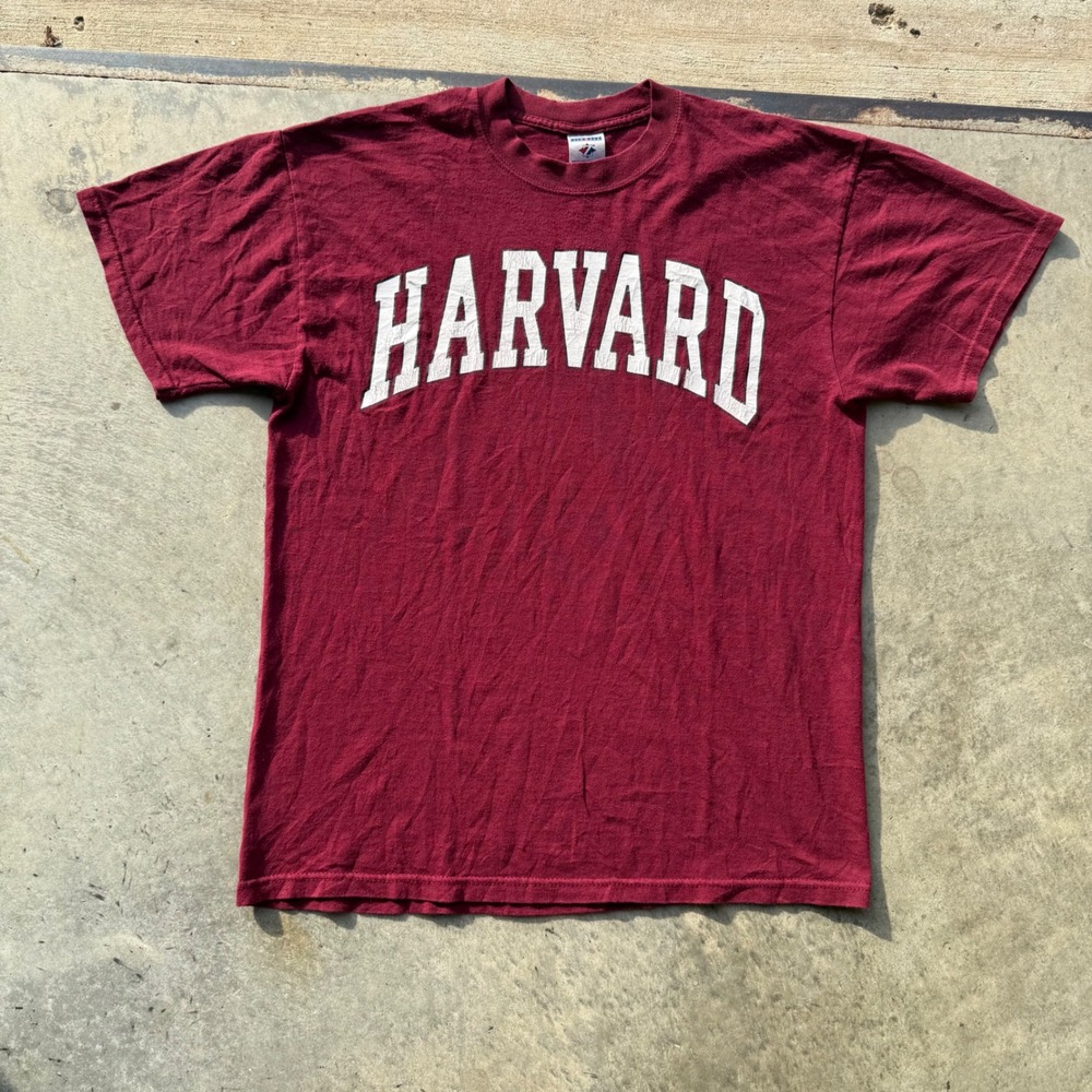Vintage Jerzees Harvard University T-Shirt Maroon Heavyweight Cotton Large